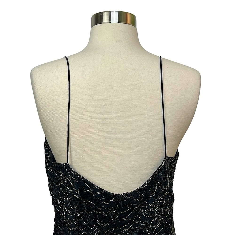 Carmen Marc Valvo Vintage 90s Black Gold Lace Beaded Mini Dress Sheath 10 Med - Picture 12 of 16